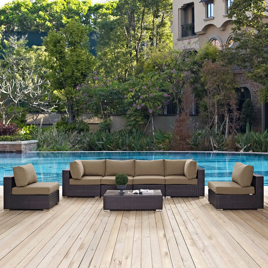 Sienna 7 Piece Outdoor Patio Sectional Set in Espresso Mocha