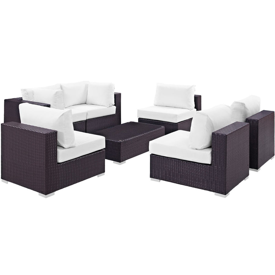 Sienna 7 Piece Outdoor Patio Sectional Set in Espresso White