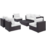 Sienna 7 Piece Outdoor Patio Sectional Set in Espresso White