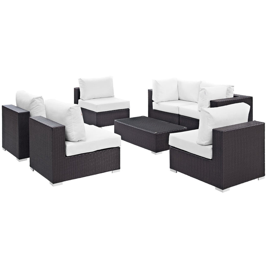 Sienna 7 Piece Outdoor Patio Sectional Set in Espresso White