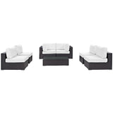 Sienna 7 Piece Outdoor Patio Sectional Set in Espresso White