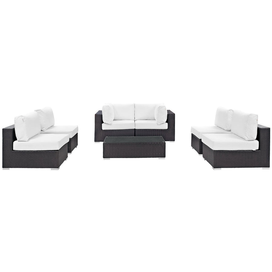Sienna 7 Piece Outdoor Patio Sectional Set in Espresso White