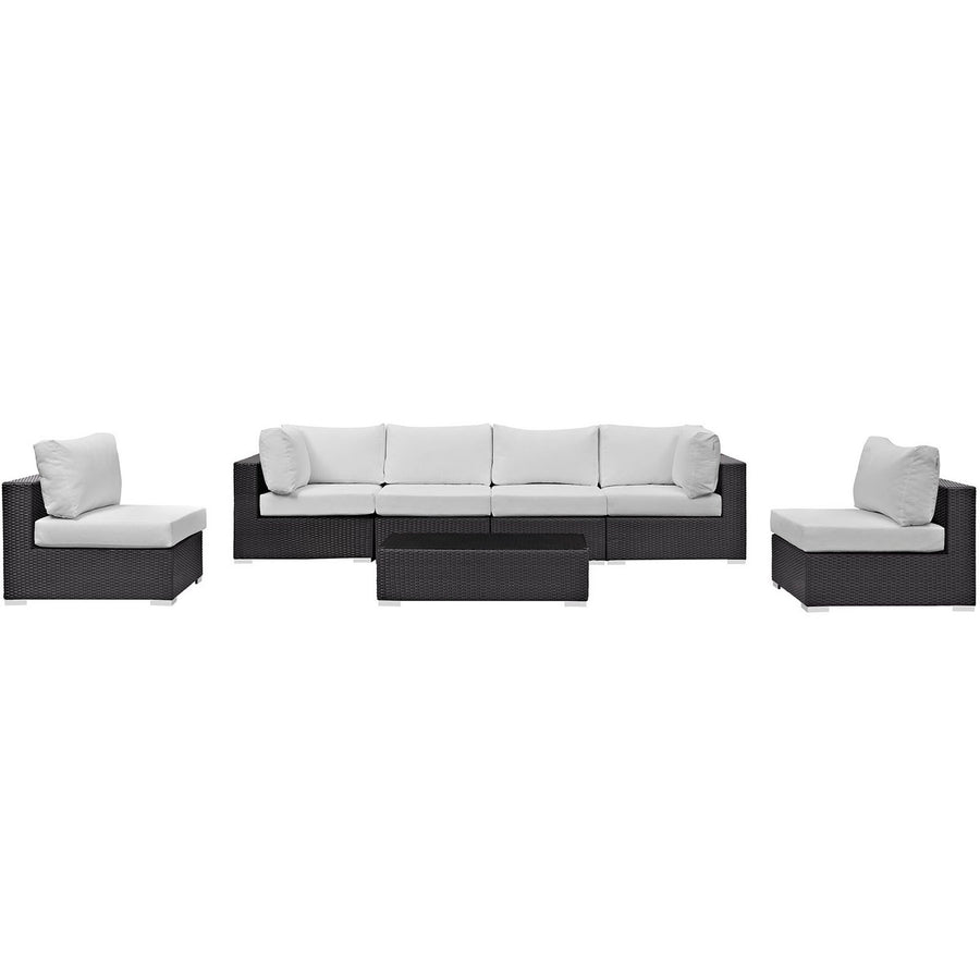 Sienna 7 Piece Outdoor Patio Sectional Set in Espresso White