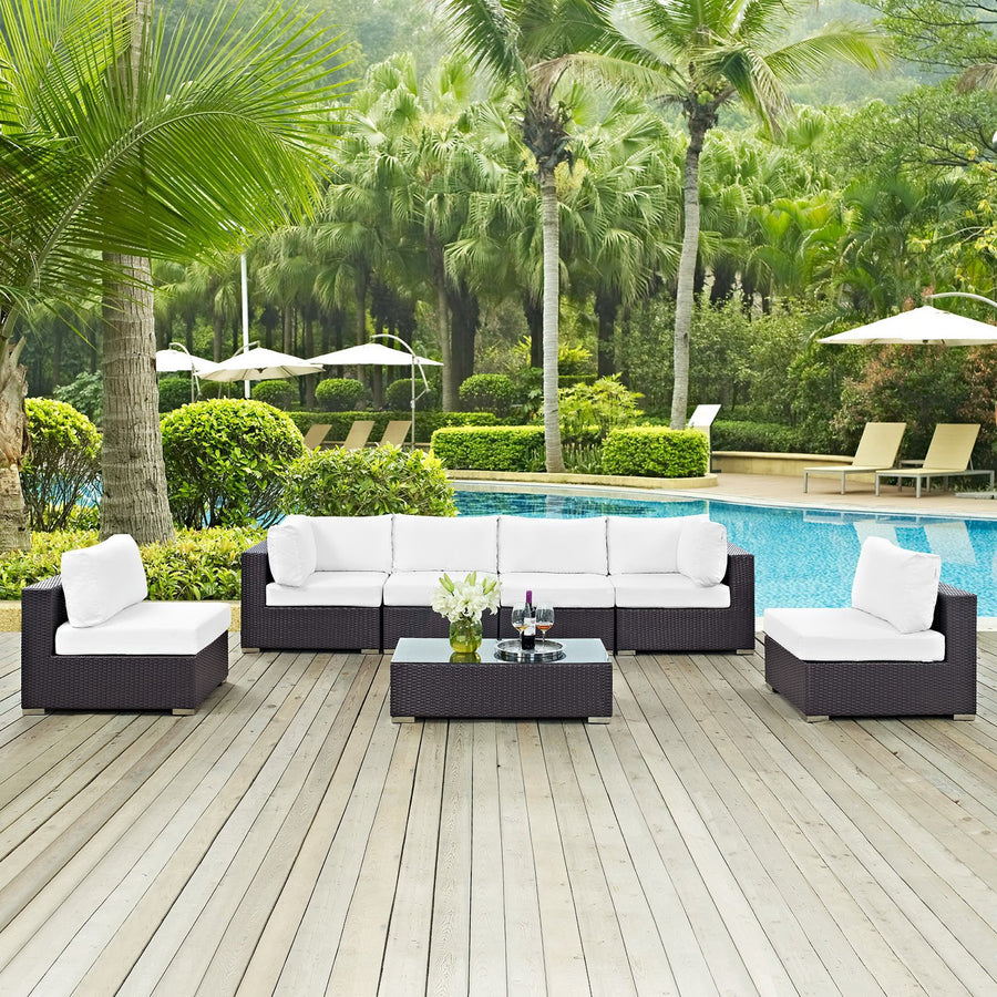 Sienna 7 Piece Outdoor Patio Sectional Set in Espresso White
