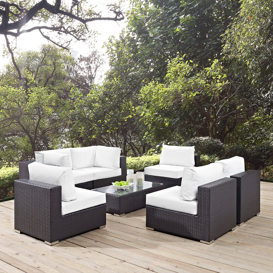 Sienna 7 Piece Outdoor Patio Sectional Set in Espresso White