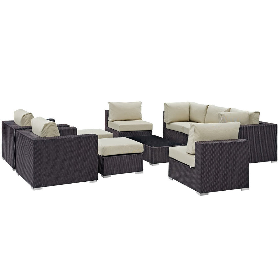 Sienna 10 Piece Outdoor Patio Sectional Set in Espresso Beige