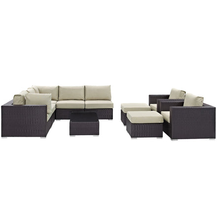 Convene 10 Piece Outdoor Patio Sectional Set in Espresso Beige