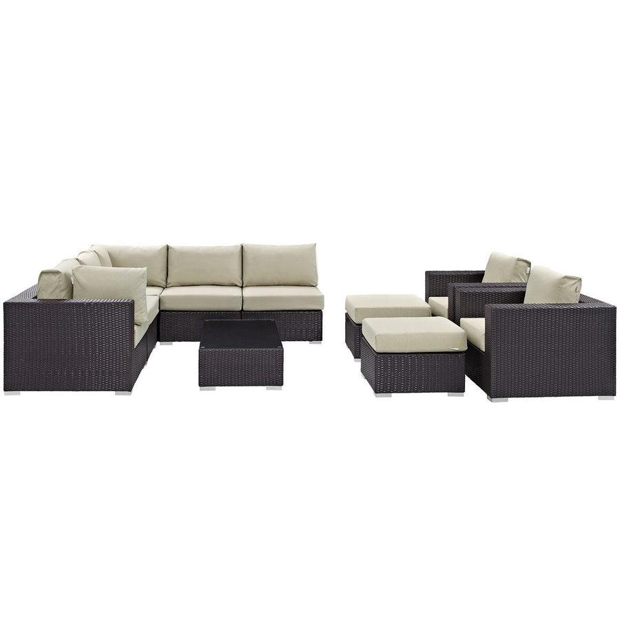 Sienna 10 Piece Outdoor Patio Sectional Set in Espresso Beige