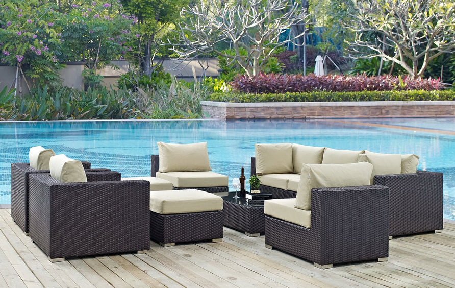Sienna 10 Piece Outdoor Patio Sectional Set in Espresso Beige