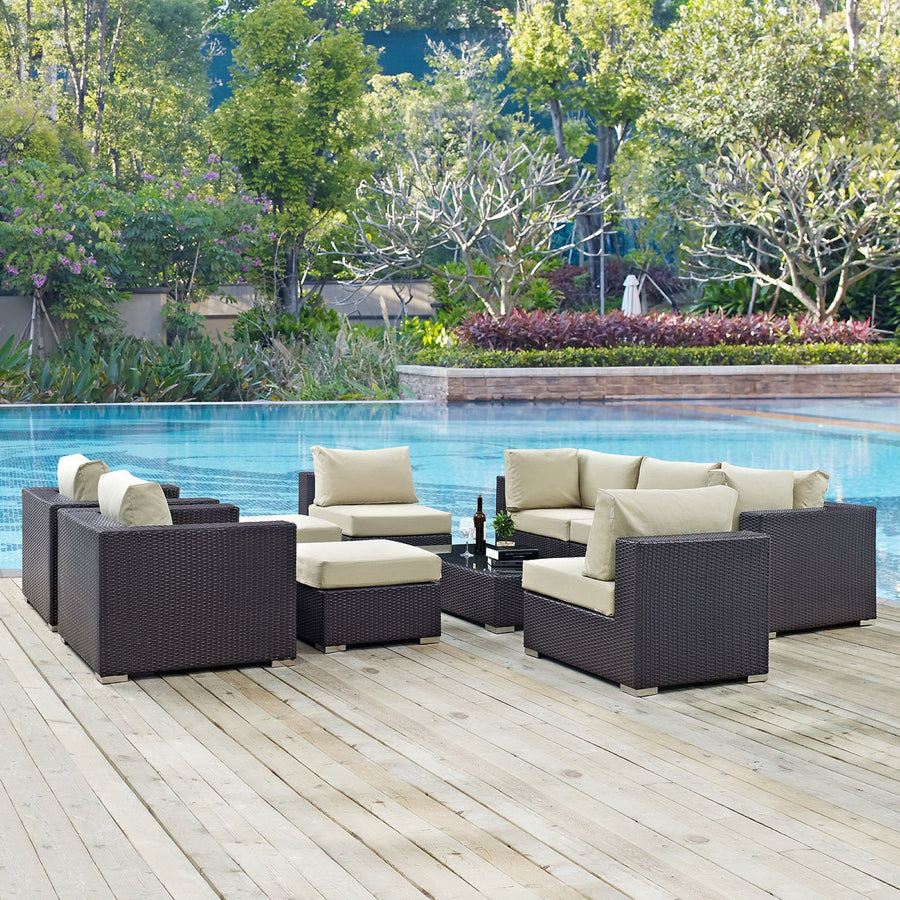 Sienna 10 Piece Outdoor Patio Sectional Set in Espresso Beige