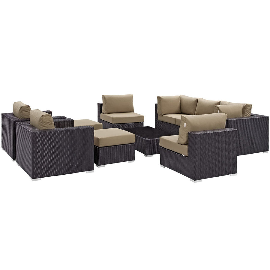 Sienna 10 Piece Outdoor Patio Sectional Set in Espresso Mocha