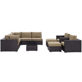 Sienna 10 Piece Outdoor Patio Sectional Set in Espresso Mocha