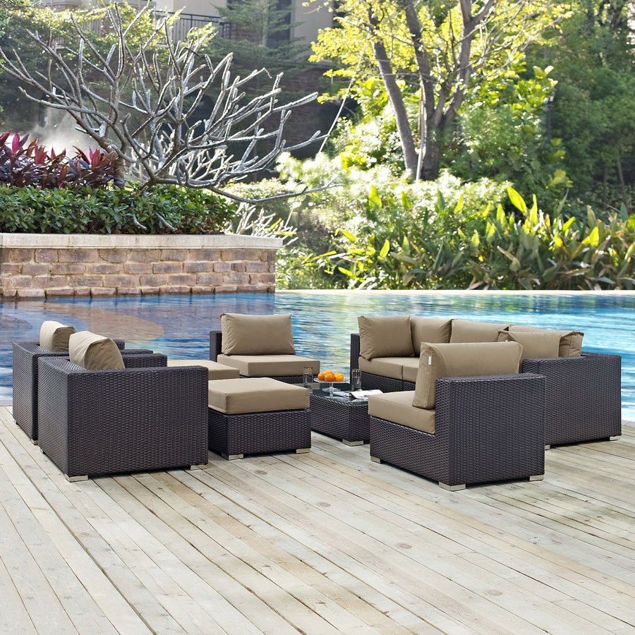 Sienna 10 Piece Outdoor Patio Sectional Set in Espresso Mocha