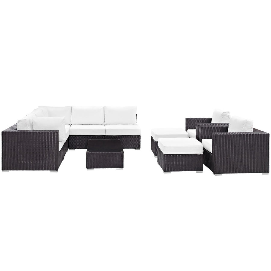 Sienna 10 Piece Outdoor Patio Sectional Set in Espresso White