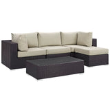 Sienna 5 Piece Outdoor Patio Sectional Set in Espresso Beige