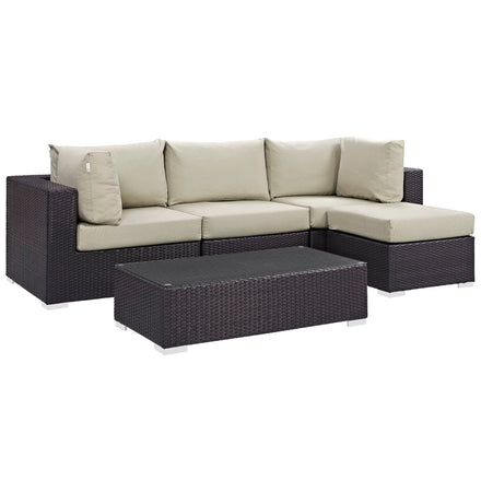 Convene 5 Piece Outdoor Patio Sectional Set in Espresso Beige