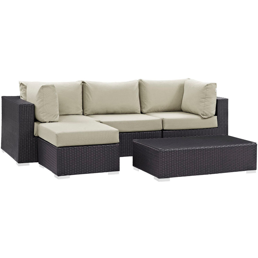 Sienna 5 Piece Outdoor Patio Sectional Set in Espresso Beige