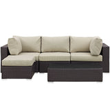 Sienna 5 Piece Outdoor Patio Sectional Set in Espresso Beige