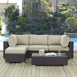 Sienna 5 Piece Outdoor Patio Sectional Set in Espresso Beige
