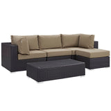 Sienna 5 Piece Outdoor Patio Sectional Set in Espresso Mocha