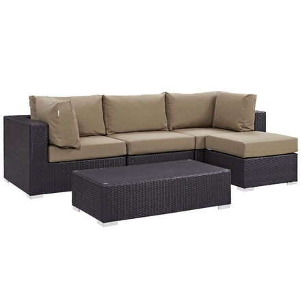 Convene 5 Piece Outdoor Patio Sectional Set in Espresso Mocha