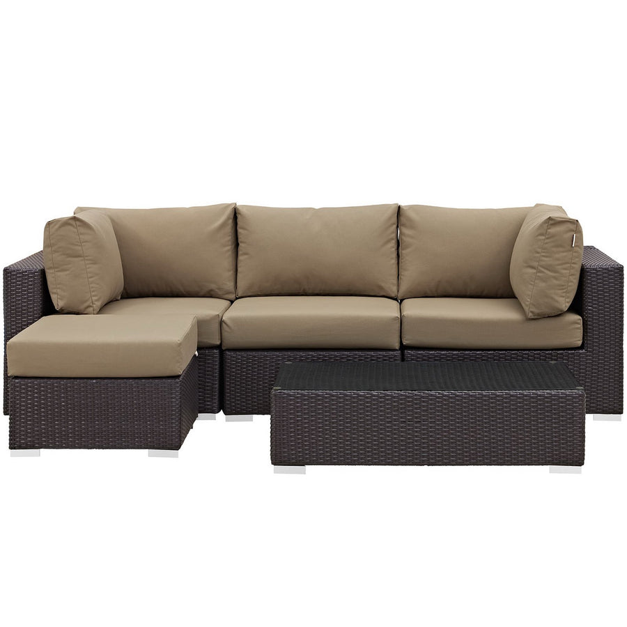 Sienna 5 Piece Outdoor Patio Sectional Set in Espresso Mocha
