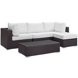 Sienna 5 Piece Outdoor Patio Sectional Set in Espresso White