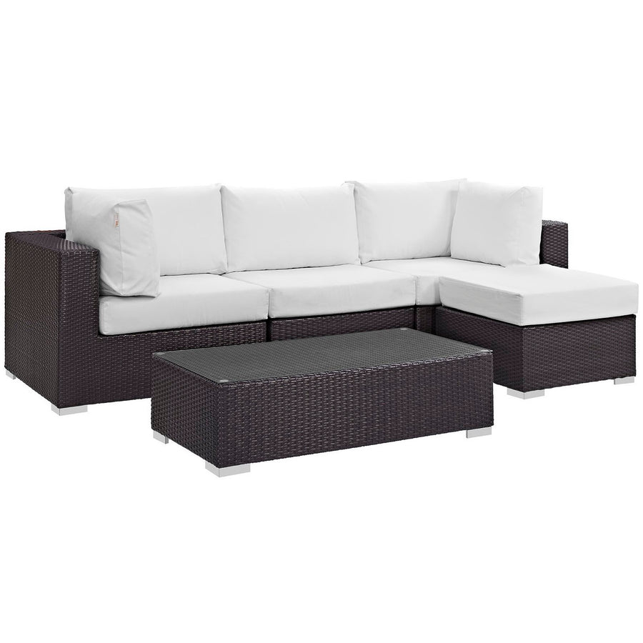 Sienna 5 Piece Outdoor Patio Sectional Set in Espresso White