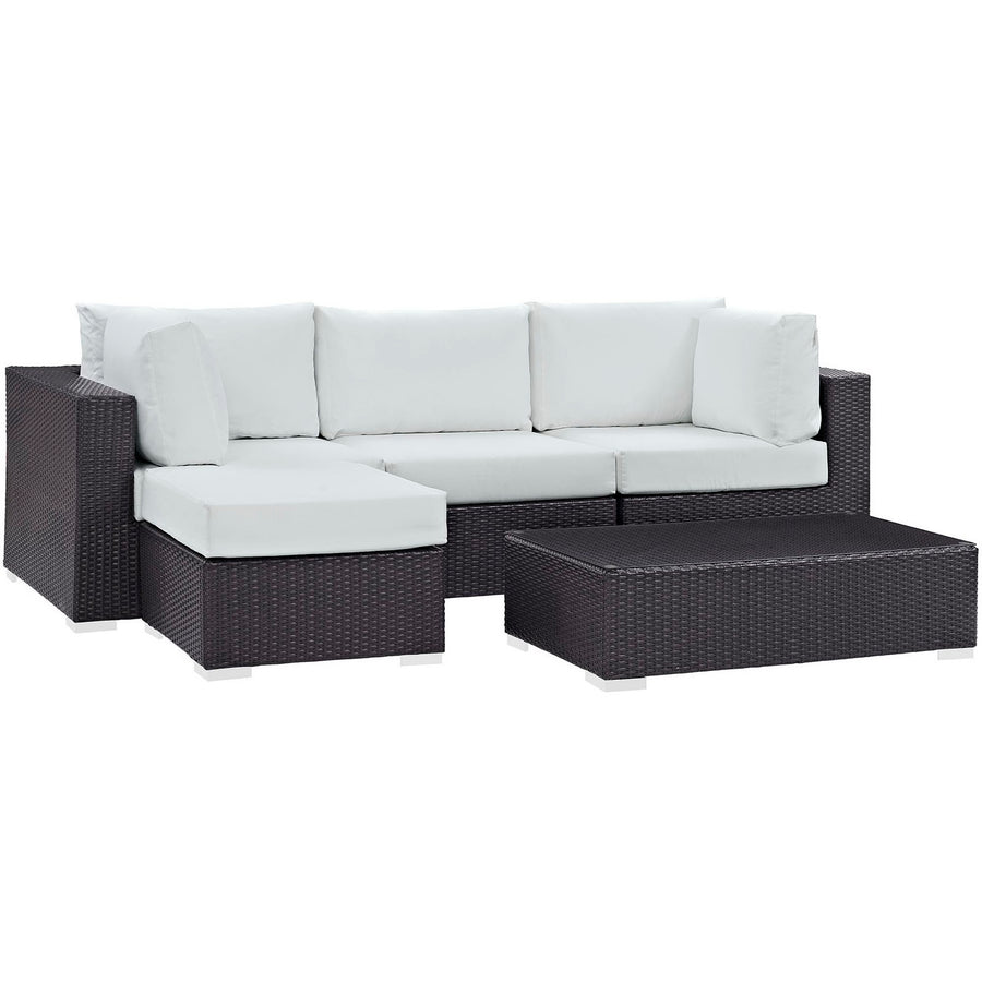 Sienna 5 Piece Outdoor Patio Sectional Set in Espresso White