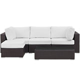Sienna 5 Piece Outdoor Patio Sectional Set in Espresso White