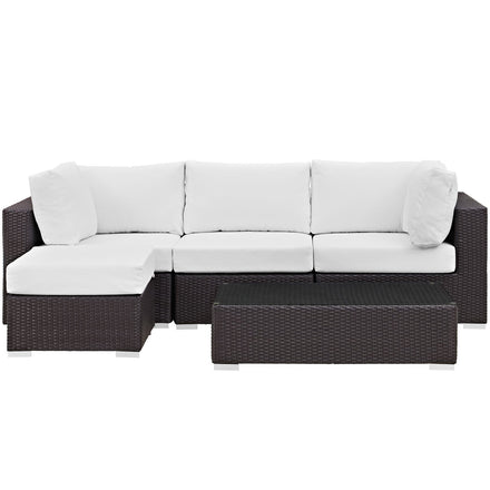 Convene 5 Piece Outdoor Patio Sectional Set in Espresso White