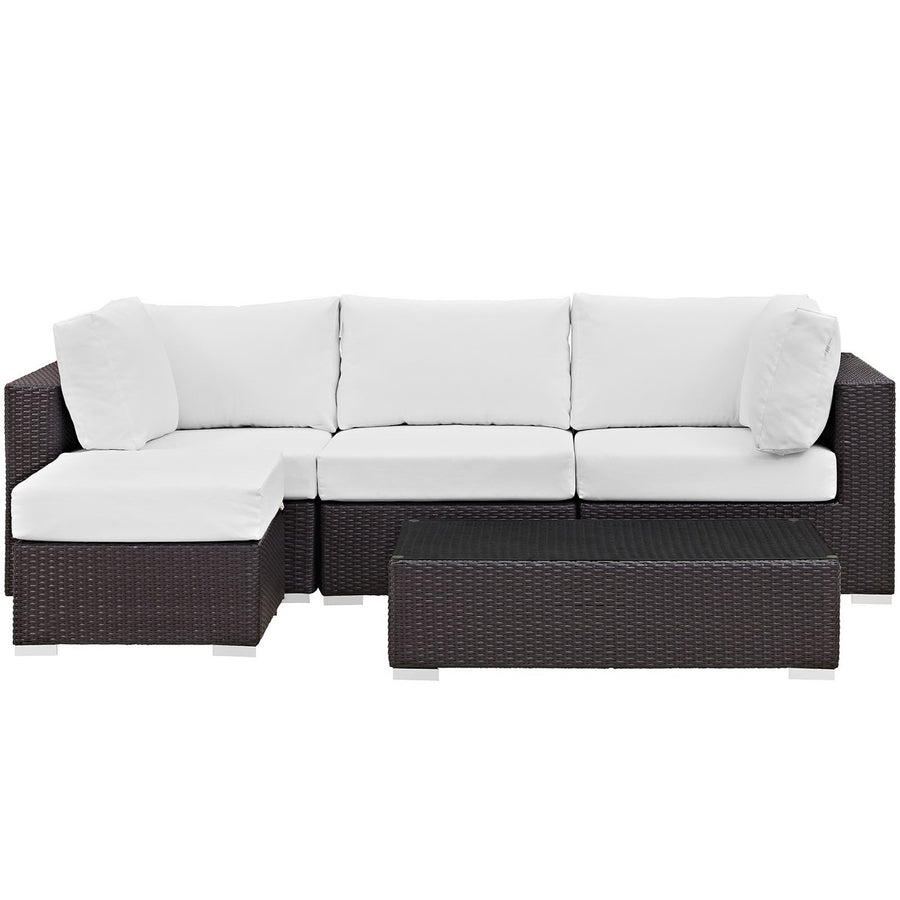 Sienna 5 Piece Outdoor Patio Sectional Set in Espresso White