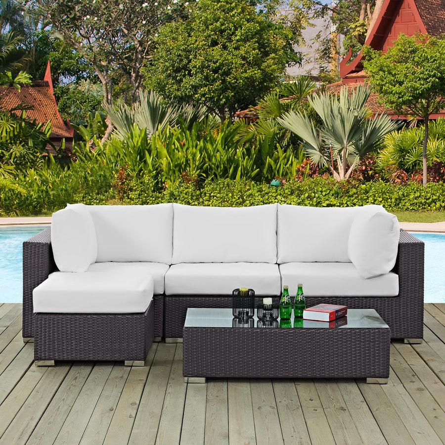 Sienna 5 Piece Outdoor Patio Sectional Set in Espresso White