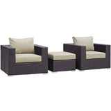 Sienna 3 Piece Outdoor Patio Sofa Set in Espresso Beige