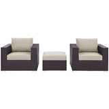 Sienna 3 Piece Outdoor Patio Sofa Set in Espresso Beige