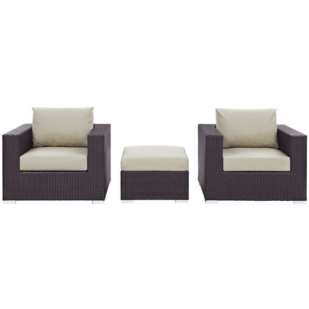 Convene 3 Piece Outdoor Patio Sofa Set in Espresso Beige