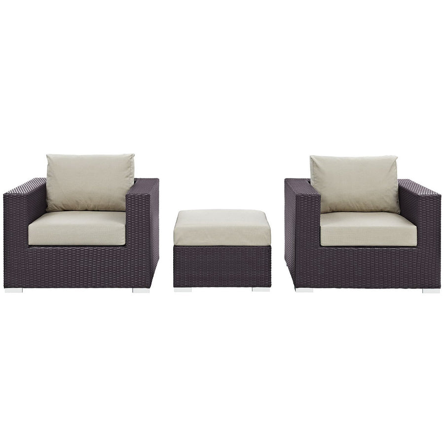 Sienna 3 Piece Outdoor Patio Sofa Set in Espresso Beige