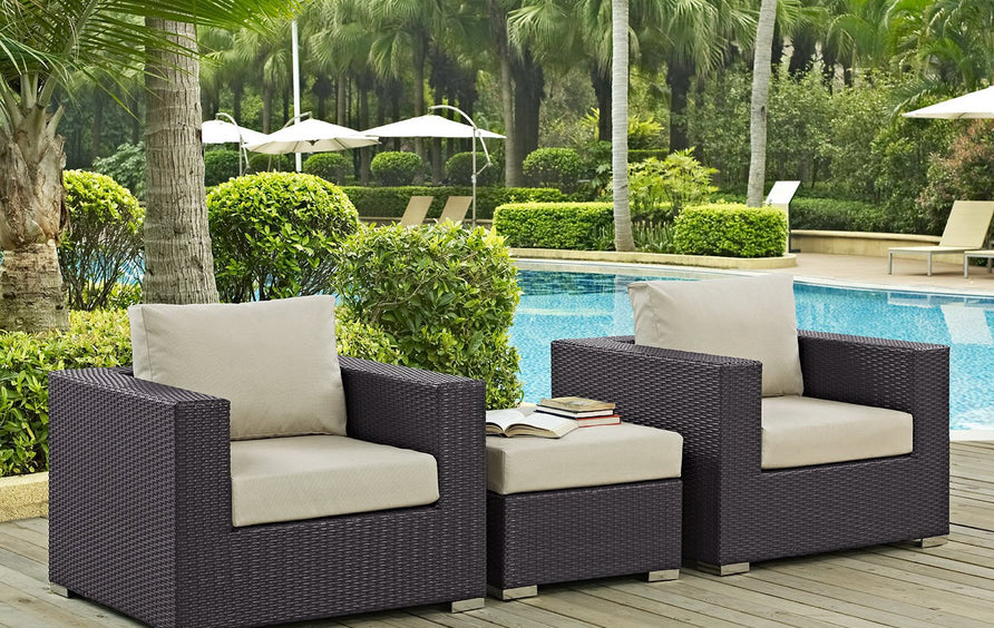 Sienna 3 Piece Outdoor Patio Sofa Set in Espresso Beige