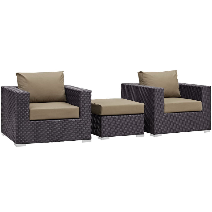 Sienna 3 Piece Outdoor Patio Sofa Set in Espresso Mocha