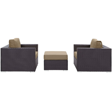 Convene 3 Piece Outdoor Patio Sofa Set in Espresso Mocha