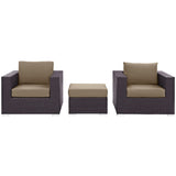Sienna 3 Piece Outdoor Patio Sofa Set in Espresso Mocha