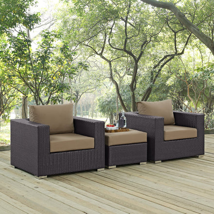 Convene 3 Piece Outdoor Patio Sofa Set in Espresso Mocha