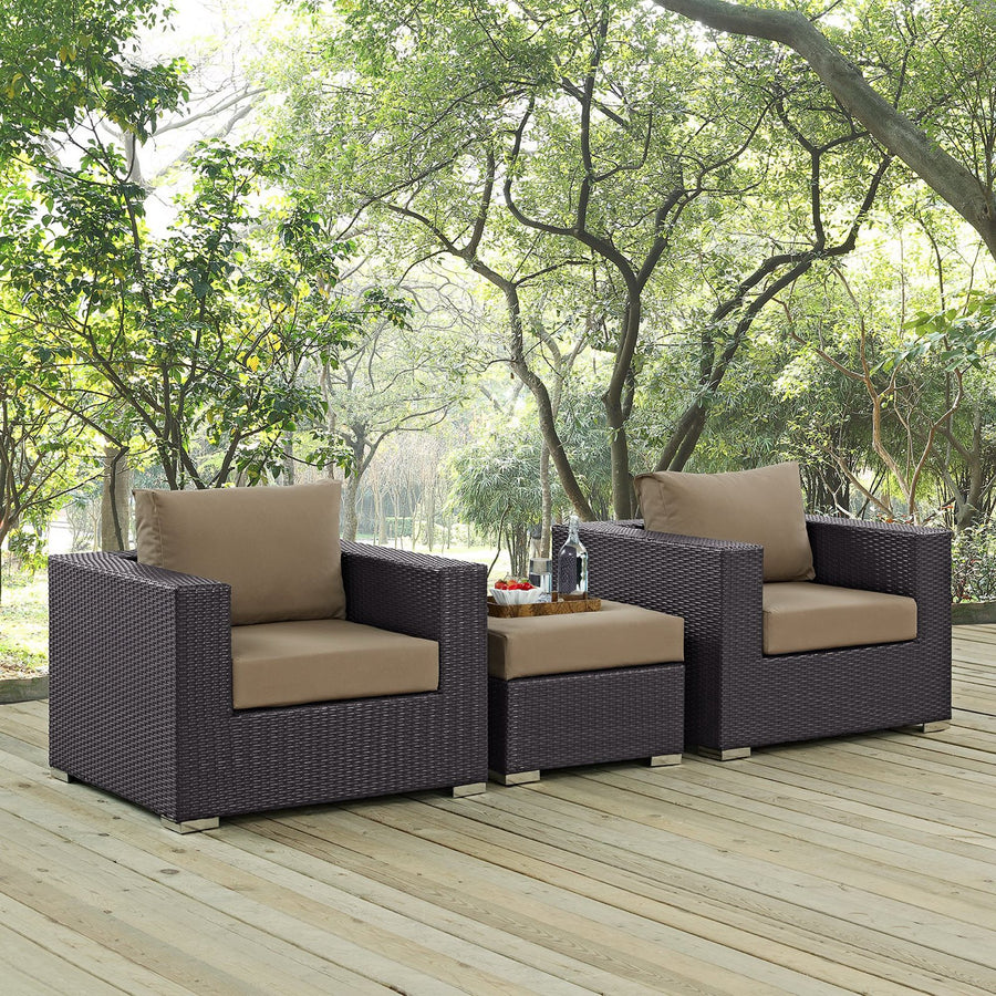 Sienna 3 Piece Outdoor Patio Sofa Set in Espresso Mocha