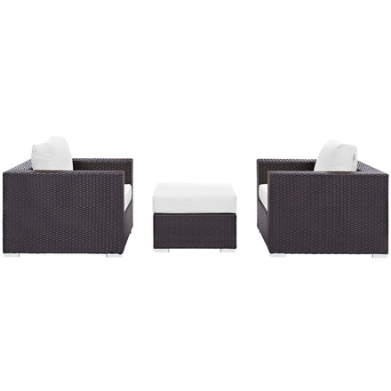 Convene 3 Piece Outdoor Patio Sofa Set in Espresso White