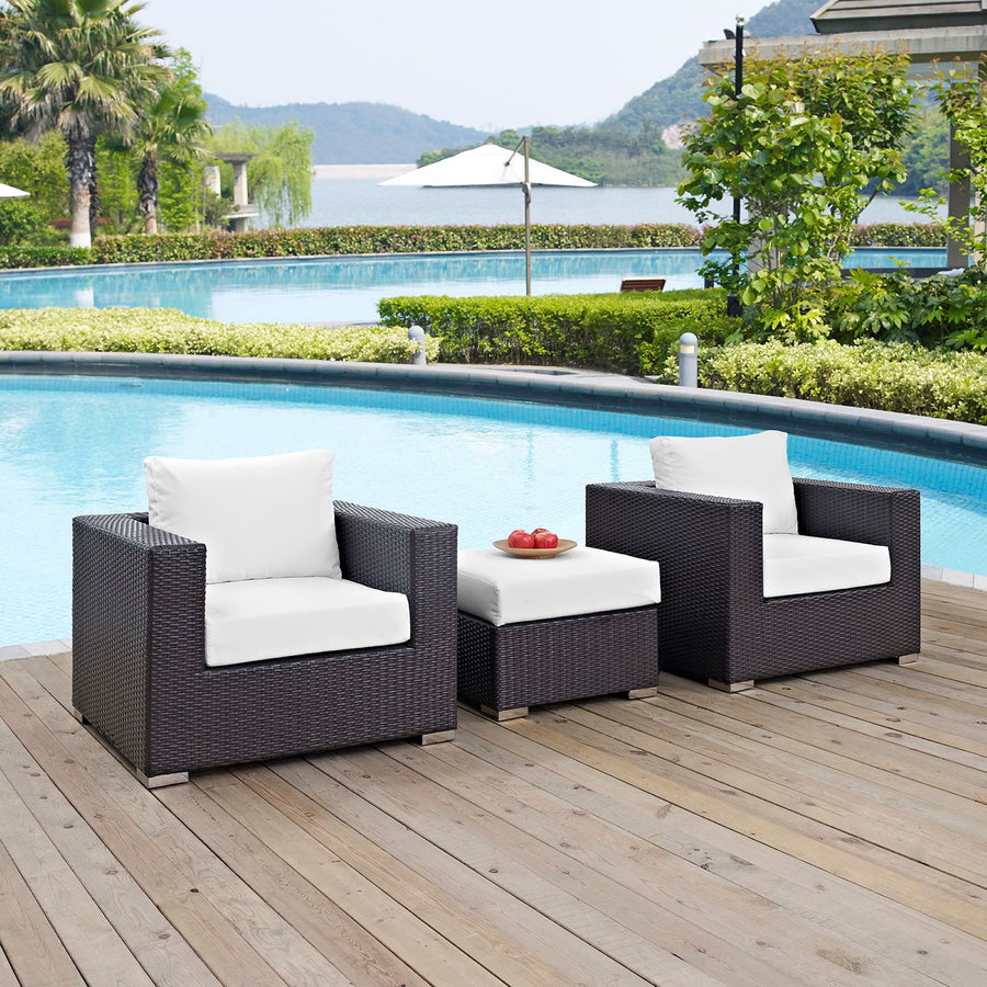 Sienna 3 Piece Outdoor Patio Sofa Set in Espresso White