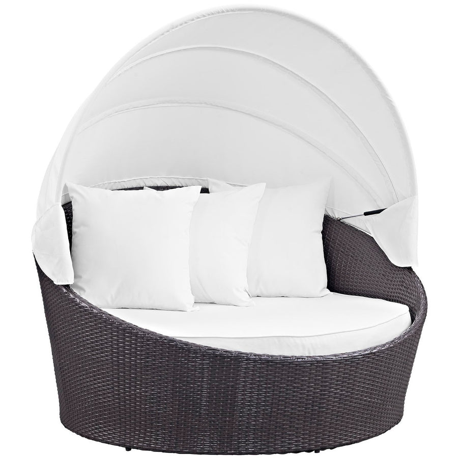 Sienna Canopy Outdoor Patio Daybed in Espresso White