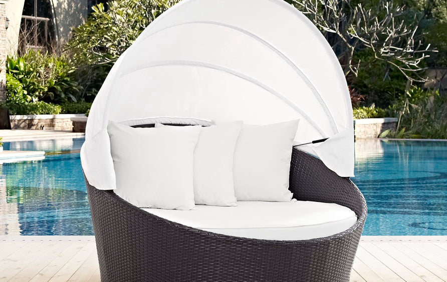 Sienna Canopy Outdoor Patio Daybed in Espresso White