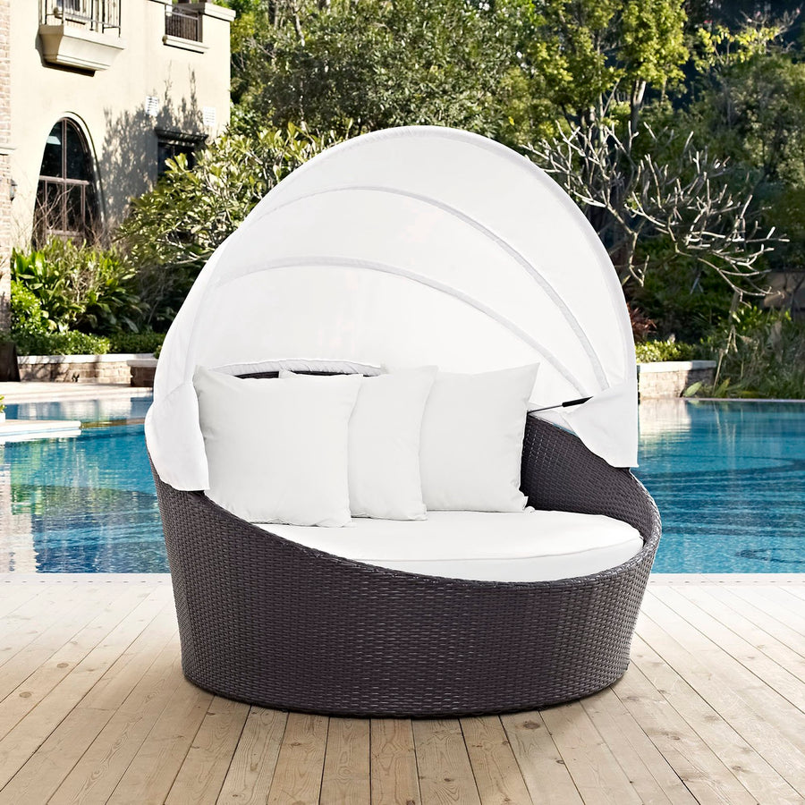 Sienna Canopy Outdoor Patio Daybed in Espresso White
