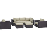 Sienna 7 Piece Outdoor Patio Sectional Set in Espresso Beige