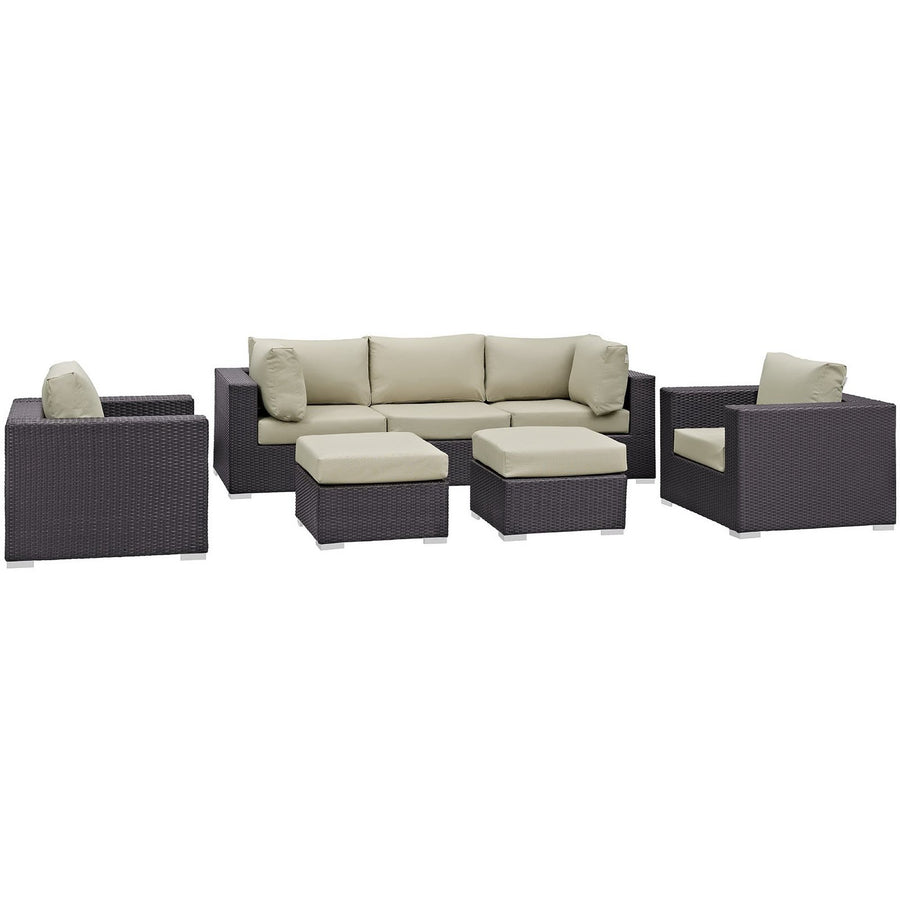 Sienna 7 Piece Outdoor Patio Sectional Set in Espresso Beige